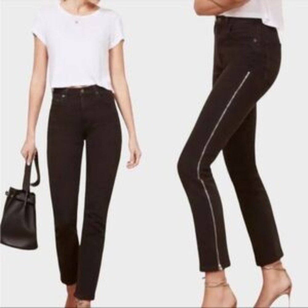 Reformation Helix Side-Zipper Skinny Jeans High Rise Zip Black Made in USA